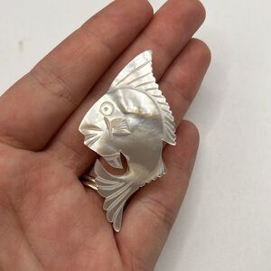 Bethlehem Fish Brooch Pin Iridescent White Mother Of Pearl? Jewelry Collectible